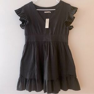 Mon Ami black dress with ruffle sleeves L. NWT